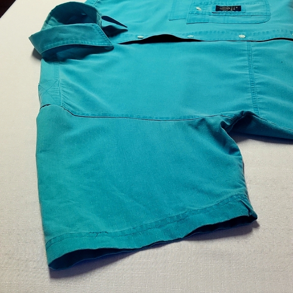 Vintage 90s Bugle Boy short sleeves,  Button down shirt, Aqua Blue Large for men - Picture 16 of 16
